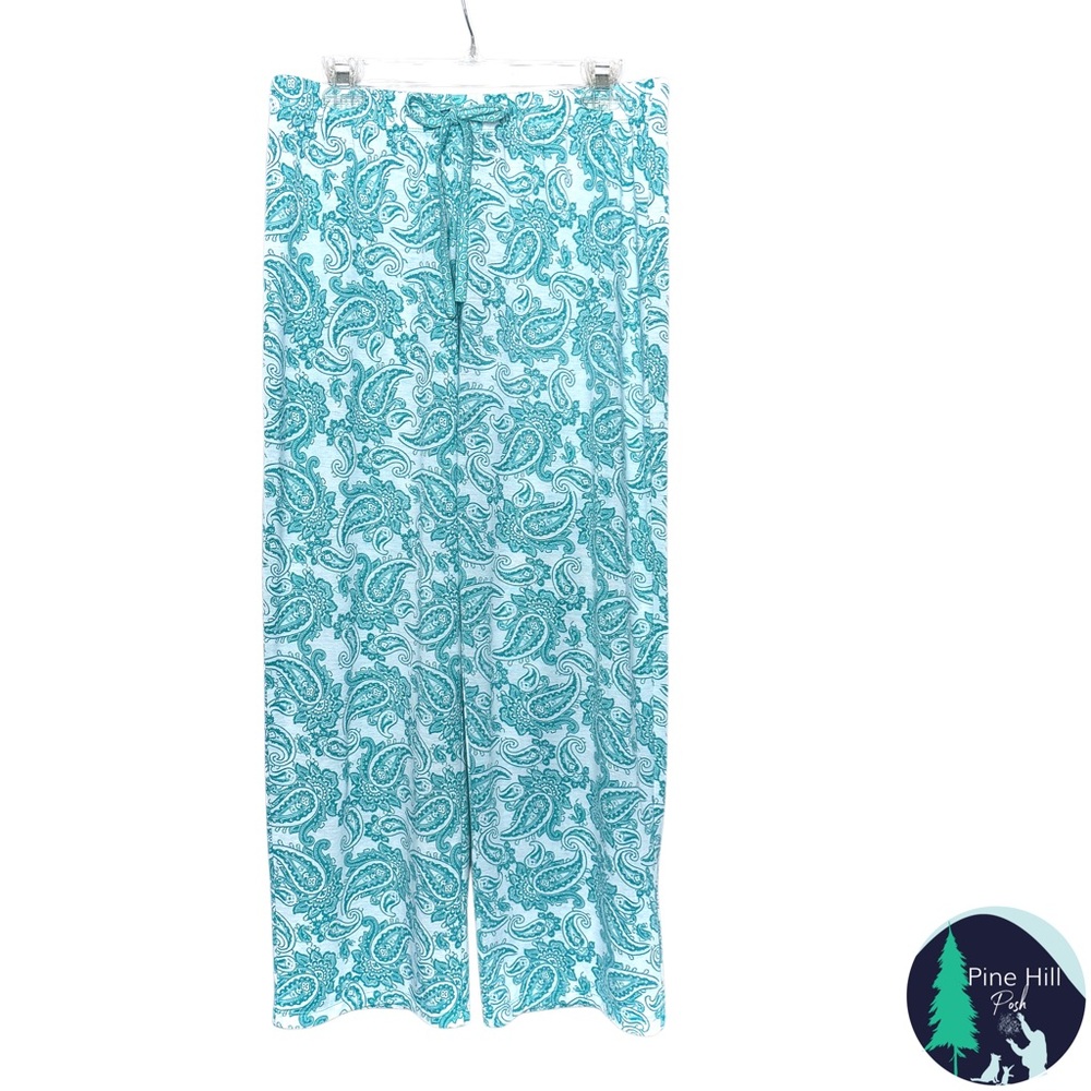 Jones NY Pajama Set 2 PC Cami Pants Womens Large Paisley Knit Teal Romantic EUC - Picture 5 of 10